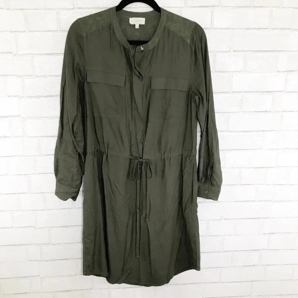 Lucky Brand Army Green Shirt Dress Long Sleeves, S